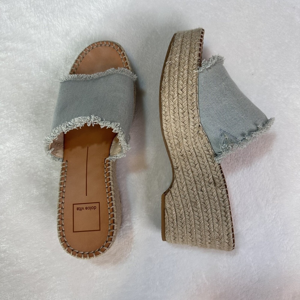 Dolce Vita Espadrille Wedge Denim Strappy Sandals Size 8.5 EUC